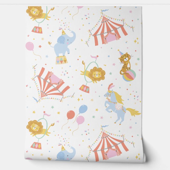 Cute Circus with tents and animals on white Wallpaper (Unrolling)
