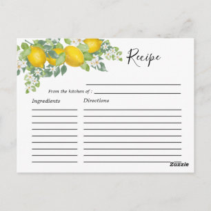 Cute Citrus Lemon Themed Bridal Shower Recipe Card