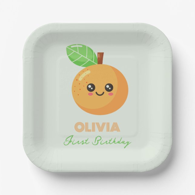 Cute Citrus Orange 1st Birthday Paper Plates (Front)