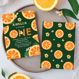 Cute Citrus Orange Baby First Birthday Invitation