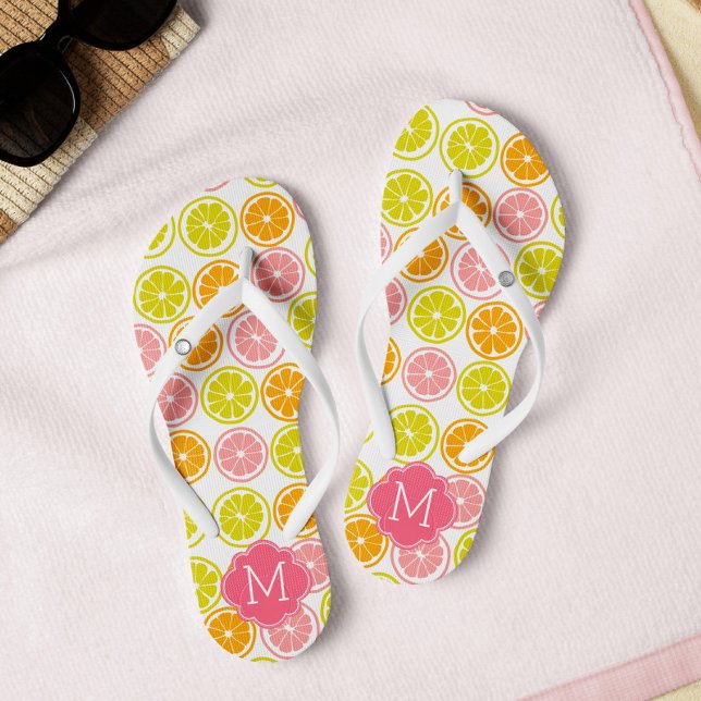 Cute Citrus Pattern Monogrammed Thongs (Creator Uploaded)