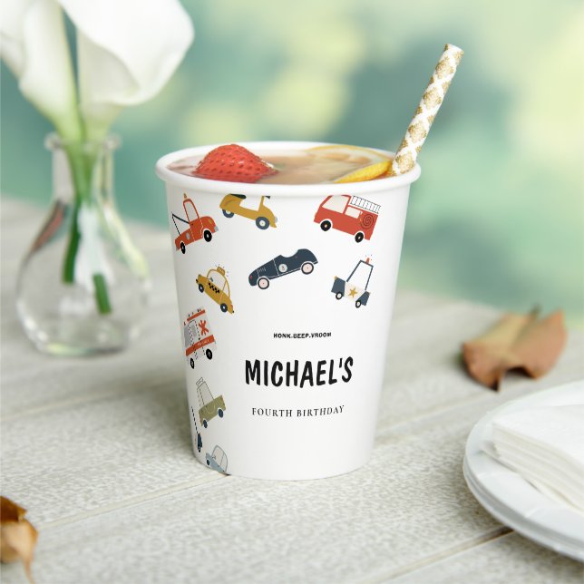 Cute City Cars Birthday Paper Cups (Insitu)