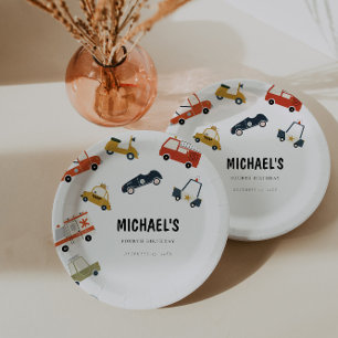 Cute City Cars Transportation Birthday Paper Plate