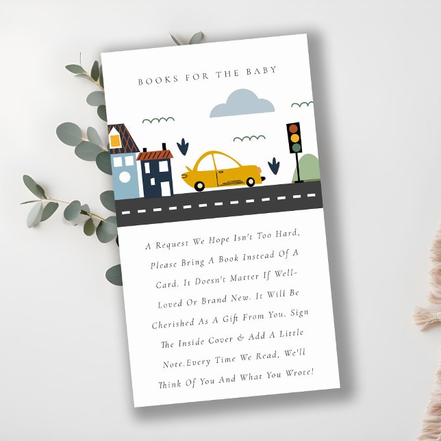 Cute City Urban Vehicle Books For Baby Shower Enclosure Card (Creator Uploaded)