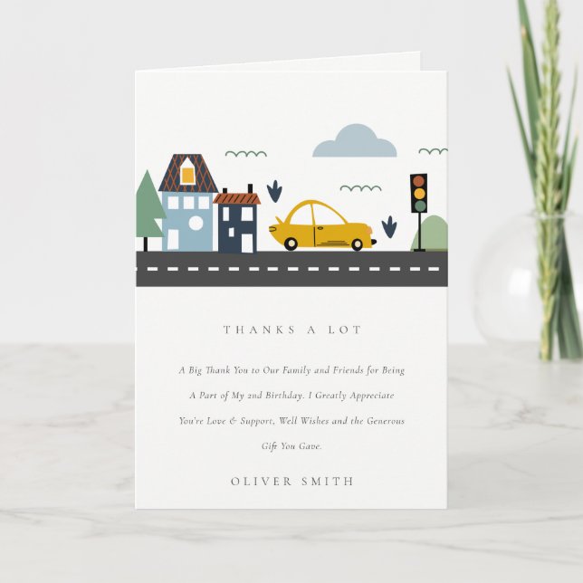 Cute City Urban Vehicle Cars Road Any Age Birthday Thank You Card (Front)