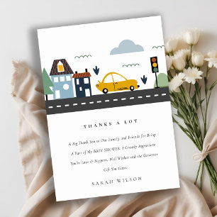 Cute City Urban Vehicle Cars Road Baby Shower Thank You Card