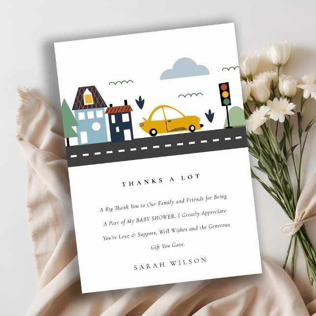 Cute City Urban Vehicle Cars Road Baby Shower Thank You Card (Creator Uploaded)