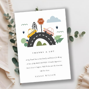 Cute City Urban Vehicle Cars Road Baby Shower Thank You Card