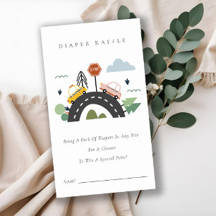 Cute City Urban Vehicle Diaper Raffle Baby Shower Enclosure Card