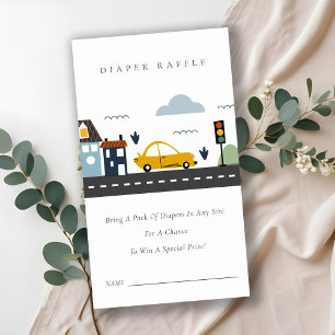 Cute City Urban Vehicle Diaper Raffle Baby Shower Enclosure Card