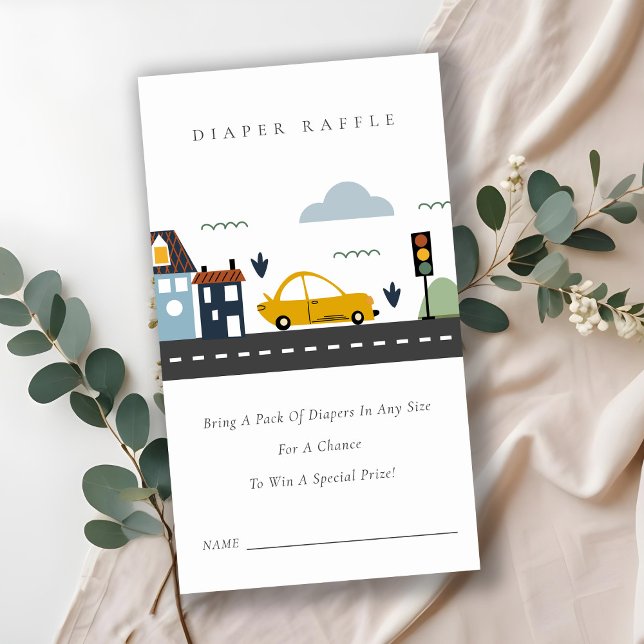 Cute City Urban Vehicle Diaper Raffle Baby Shower Enclosure Card (Creator Uploaded)