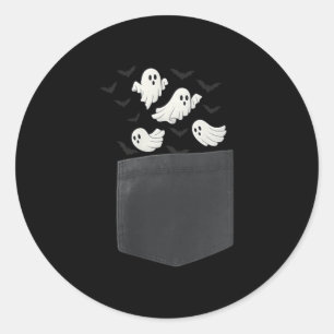 Cute Cket Ghosts With Flying Bats Halloween  Classic Round Sticker