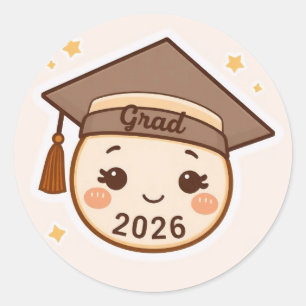 Cute Class of 2026 Graduation Kawaii Face Classic Round Sticker