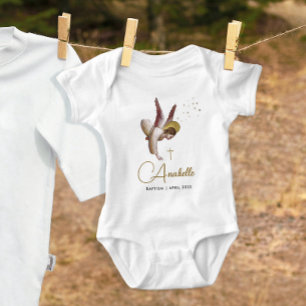 Cute Classic Angel Religious Baptism Christening Baby Bodysuit