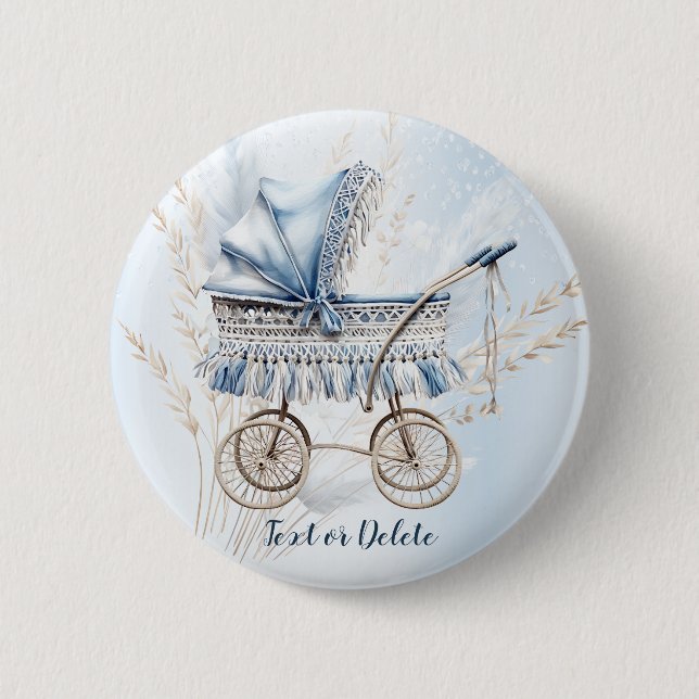 Cute Classic Baby Stroller Blue Floral Beautiful 6 Cm Round Badge (Front)