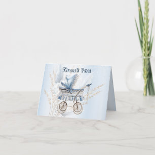 Cute Classic Baby Stroller Blue Floral Beautiful Thank You Card