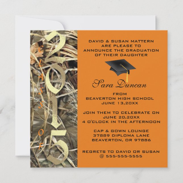 Cute Classic Camo Elegant 2015 Graduation Invites (Front)