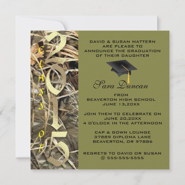 Cute Classic Camo Elegant 2015 Graduation Invites (Front)