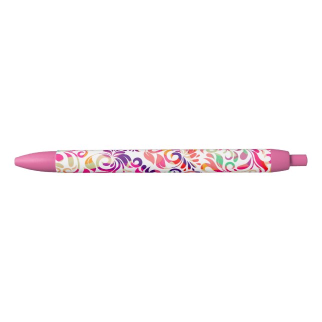 Cute classic colourful flowers pattern black ink pen (Front)