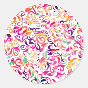 Cute classic colourful flowers pattern round sticker