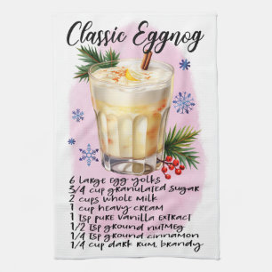 Cute Classic Eggnog Christmas Drink Recipe Tea Towel