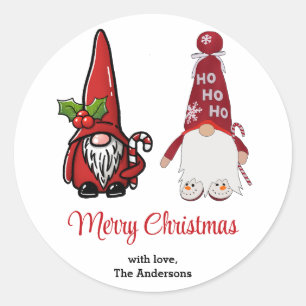 Cute Classic Gnomes Custom Christmas Round Sticker