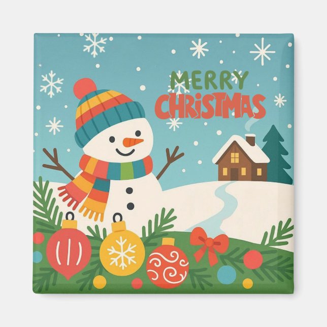 Cute, classic Merry Christmas snowman Magnet (Front)