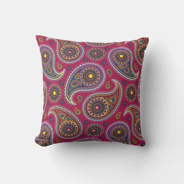 Cute Classic Paisley Red Navy Blue Yellow  Cushion (Front)
