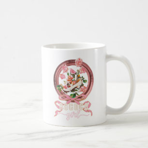 Cute Classic Pink Rococo Girl Roses Bow Shoe Name Coffee Mug