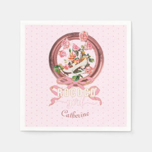Cute Classic Pink Rococo Girl Roses Bow Shoe Name Napkin