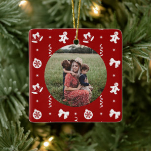 Cute Classic Red & White Christmas Ceramic Ornament