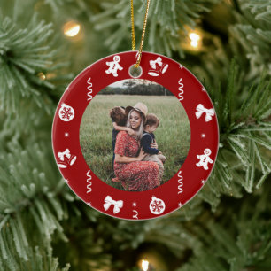 Cute Classic Red & White Christmas Ceramic Ornament