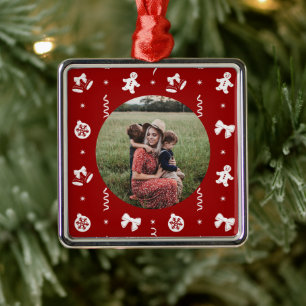 Cute Classic Red & White Christmas Metal Ornament