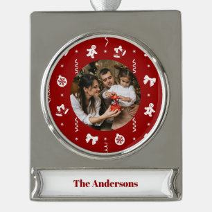 Cute Classic Red & White Christmas Silver Plated Banner Ornament