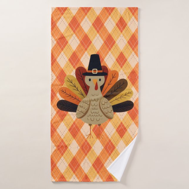 Cute, classic/vintage Thanksgiving Turkey Bath Towel (Bath Towel)