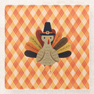 Cute, classic/vintage Thanksgiving Turkey Glass Coaster