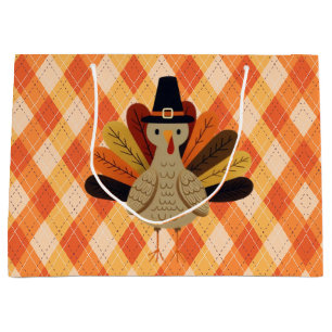 Cute, classic/vintage Thanksgiving Turkey Large Gift Bag