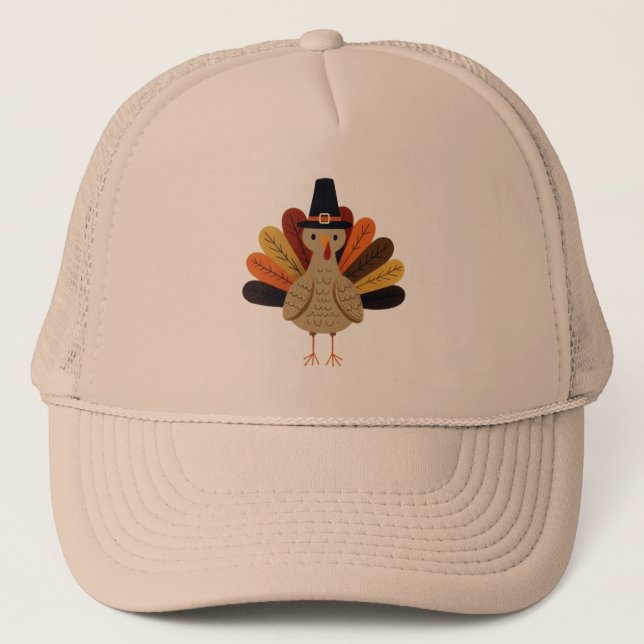Cute, classic/vintage Thanksgiving Turkey Trucker Hat (Front)