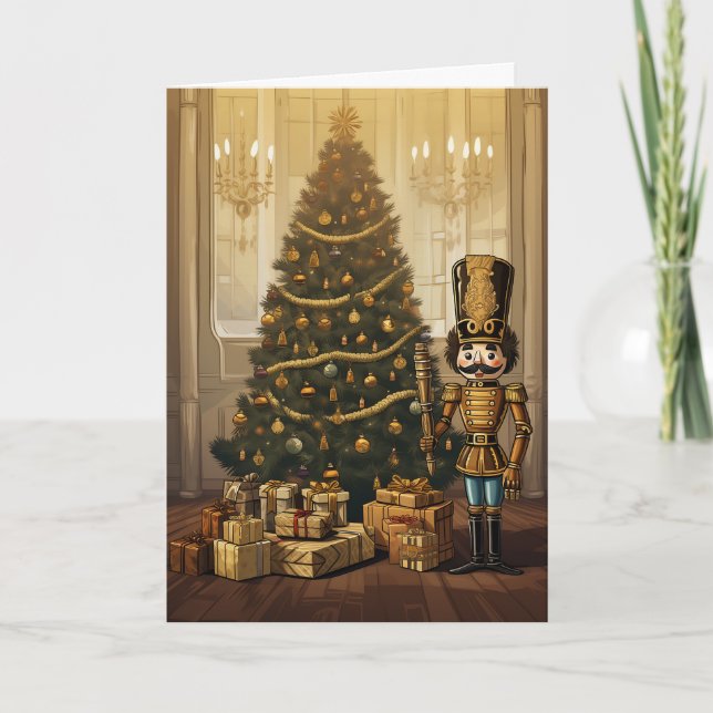 Cute Classic Wooden Nutcracker Custom Christmas Holiday Card (Front)
