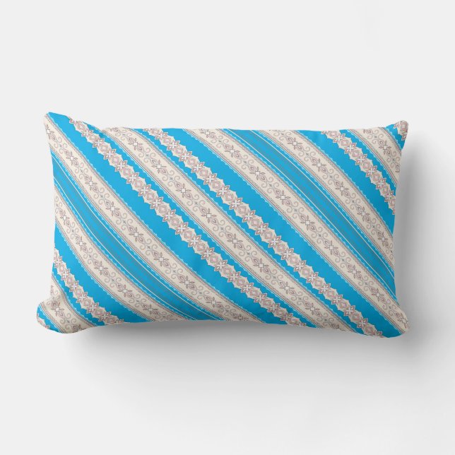 Cute classical blue white ornament stripes lumbar cushion (Front)