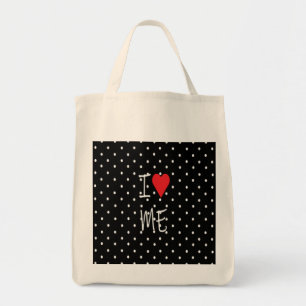 Cute Classy Black White Polka Dot Red Heart Love Tote Bag