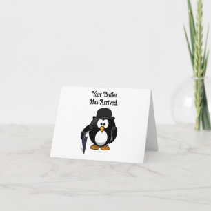 Cute Classy Butler Penguin Cartoon with Umbrella Card