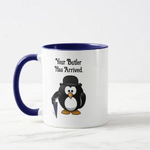 Cute Classy Butler Penguin Cartoon with Umbrella Mug