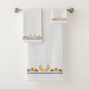 Cute classy floral in orange and stripes Trendy Bath Towel Set