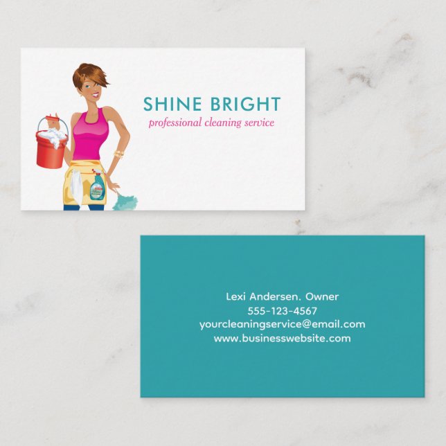 Cute Cleaning Maid House Clean Service Business Card (Front/Back)