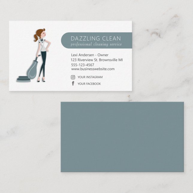 Cute Cleaning Maid House Clean Service Business Card (Front/Back)