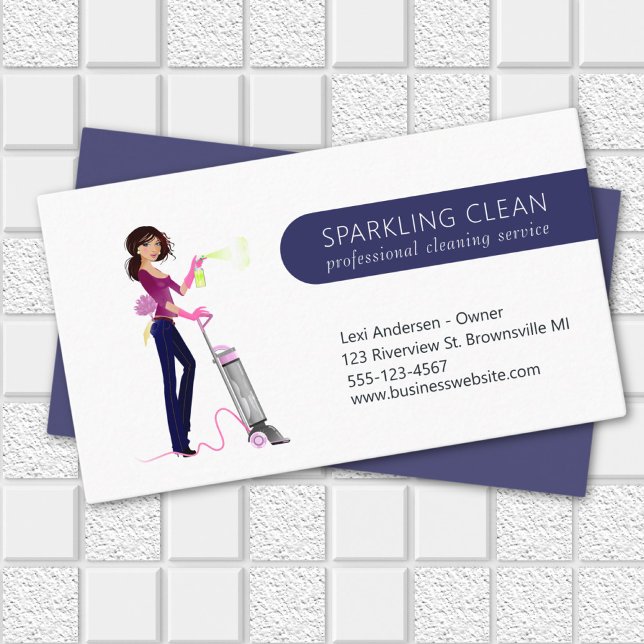 Cute Cleaning Maid Vacuum House Clean Service Business Card (Creator Uploaded)