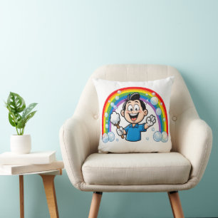 Cute Cleaning Mascot Rainbow Cartoon Design Art Cushion