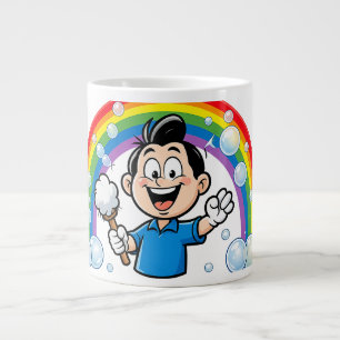 Cute Cleaning Mascot Rainbow Cartoon Design Art Large Coffee Mug