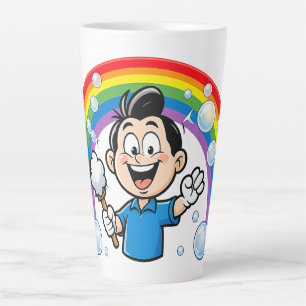 Cute Cleaning Mascot Rainbow Cartoon Design Art Latte Mug